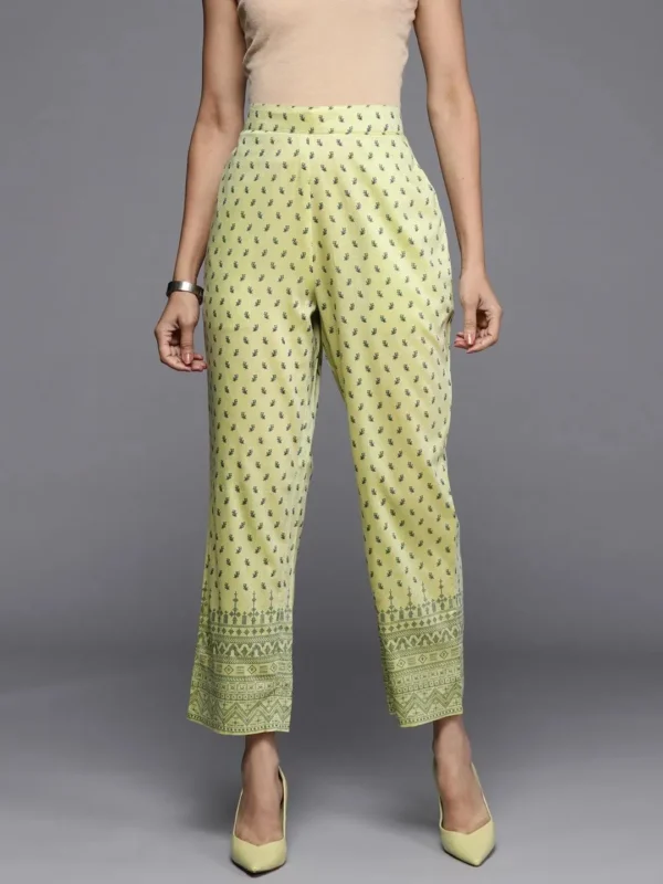 Olive Printed Silk Trousers - Image 2