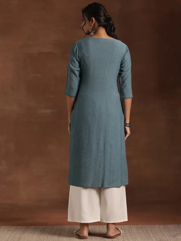 Blue Yoke Design Cotton Straight Kurta - Image 6