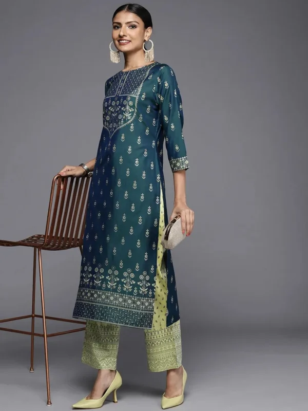 Olive Printed Silk Trousers - Image 4