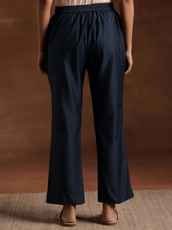 Blue Solid Silk Trousers - Image 5