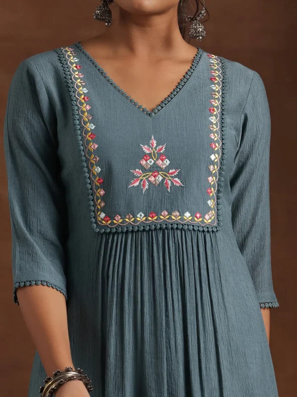 Blue Yoke Design Cotton Straight Kurta - Image 5