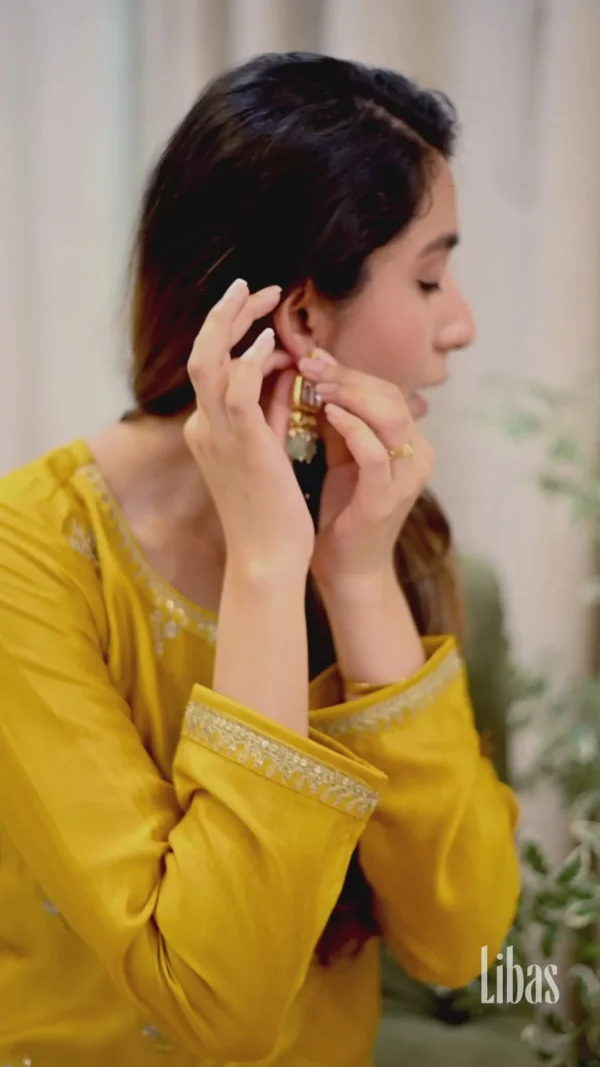 Yellow Embellished Silk Kurta - Image 2