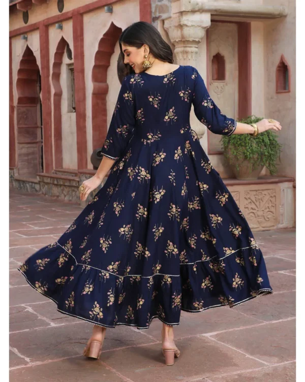 Printed Rayon Length Flared Kurta - Image 4