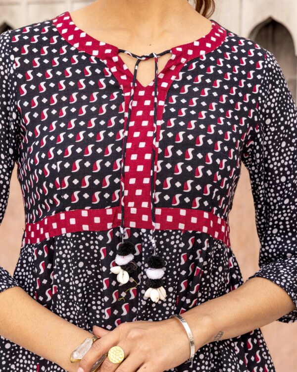 Women Black Striped Polka Peplum Top - Image 2