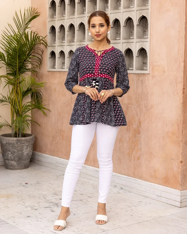 Women Black Striped Polka Peplum Top