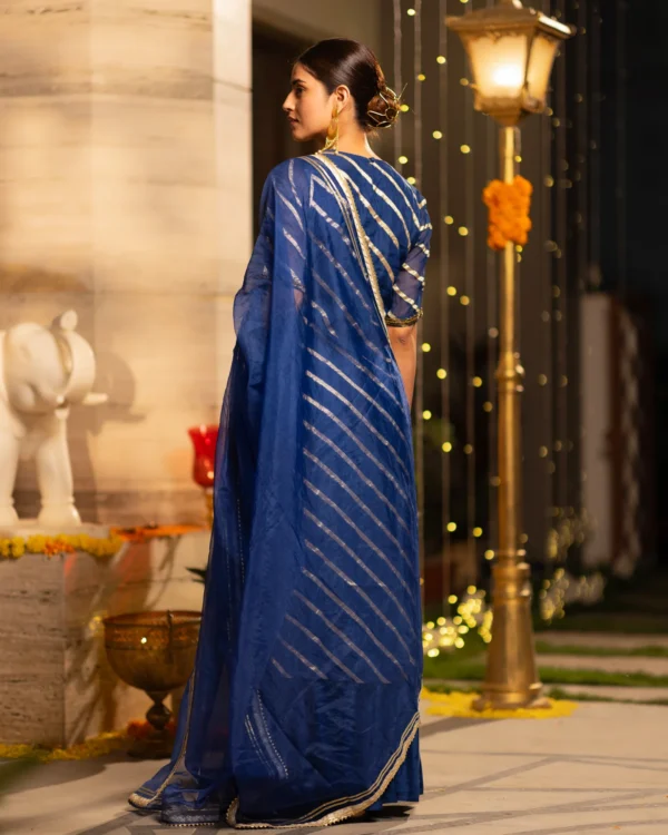 Women Stripe Royal Blue Suit Set - Image 3