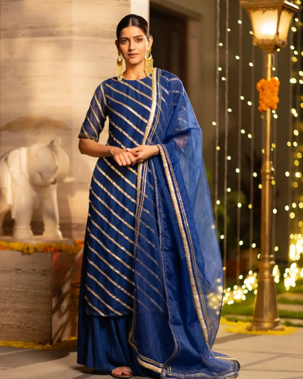 Women Stripe Royal Blue Suit Set