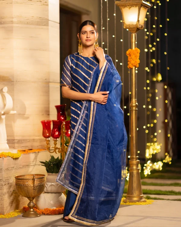 Women Stripe Royal Blue Suit Set - Image 5
