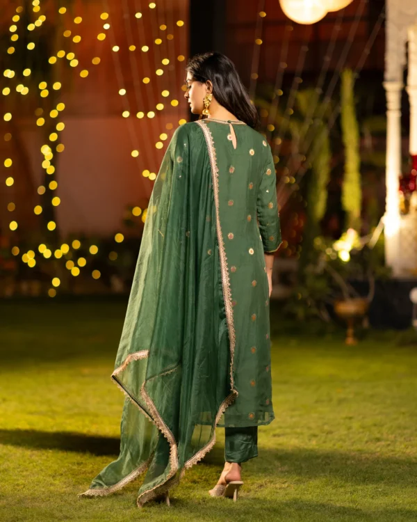 Women Emerald Green Organza Suit Set - Image 3