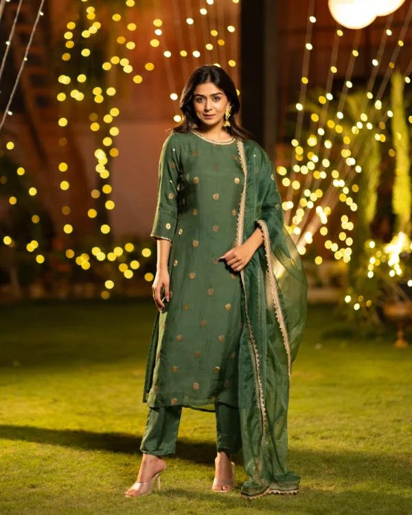 Women Emerald Green Organza Suit Set