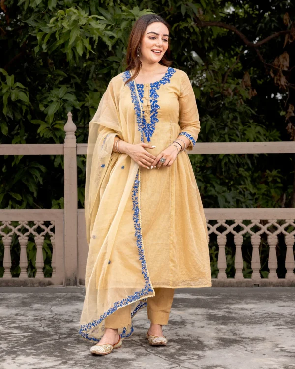 Women Beige Aari Embroidered Suit Set