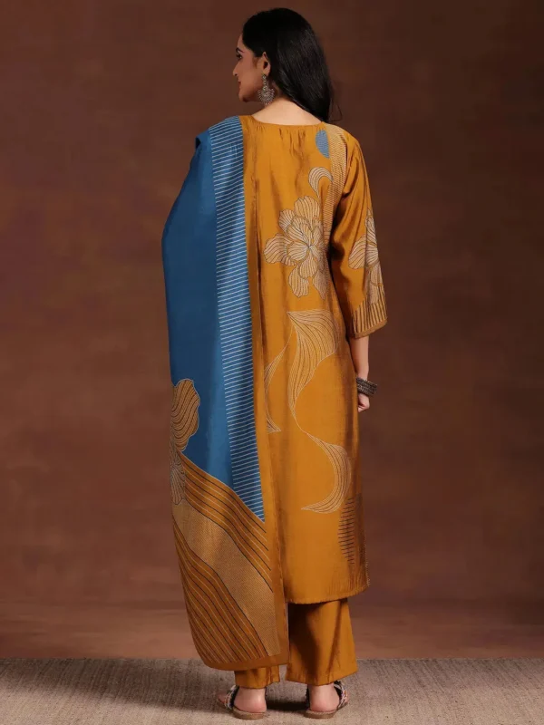Women Mustard Printed Silk Blend Straight Suit With Dupatta - Image 6