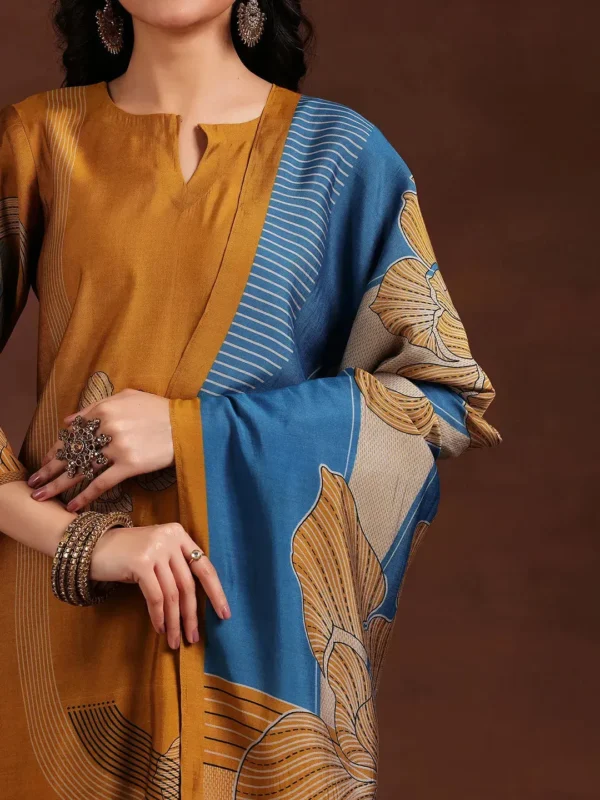 Women Mustard Printed Silk Blend Straight Suit With Dupatta - Image 2