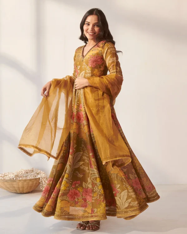 Women Mustard Foliage Suit Set - Image 2