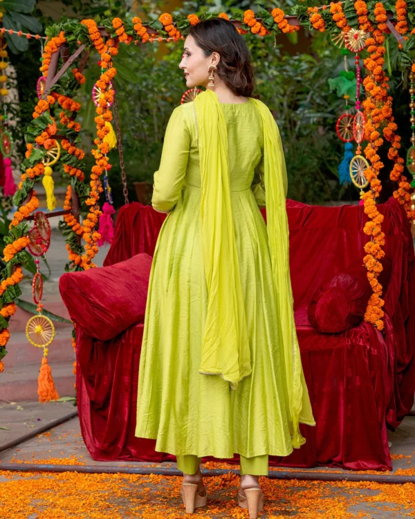 Women Neon Green Embroidered Suit Set - Image 4