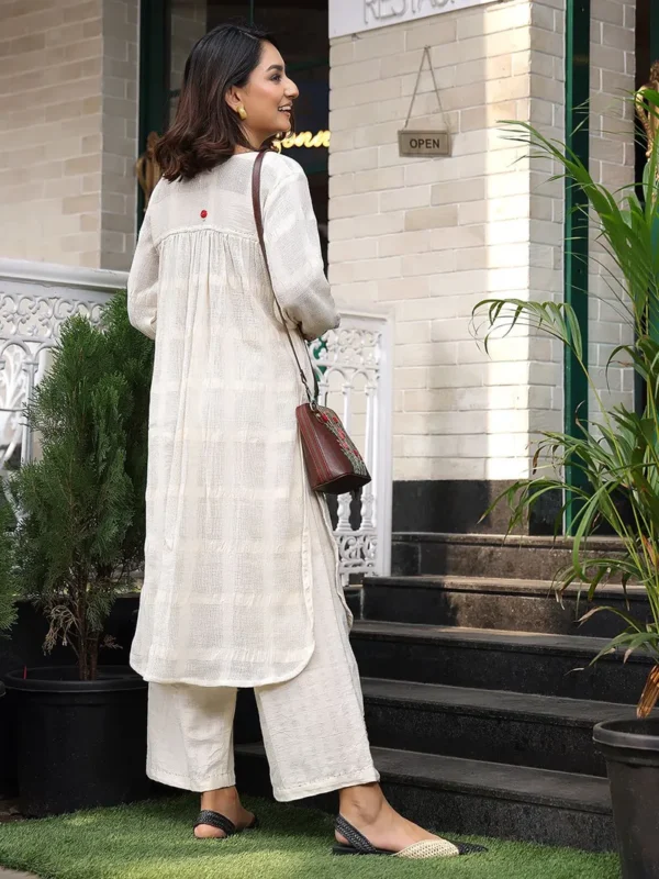 Women Vory Embroidered Handwoven Cotton Kurta with Palazzo - Set - Image 2
