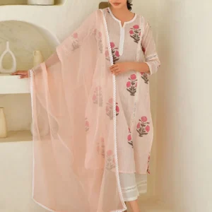 Women Pink Hand Block Printed Cotton Suit Set