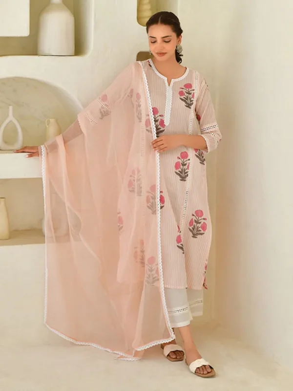 Women Pink Hand Block Printed Cotton Suit Set